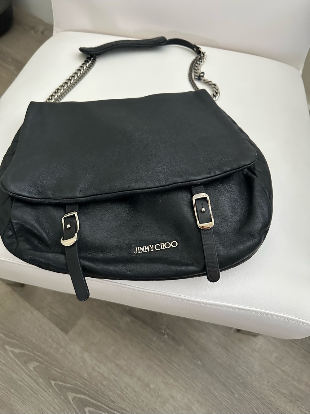 Jimmy Choo Black Leather Chain Shoulder Bag